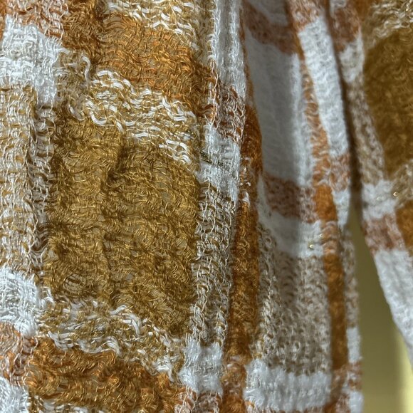 Marilu Orange Italian Linen Top Open Knit Lagenlook Plaid Tunic Shirt XL - Picture 7 of 16